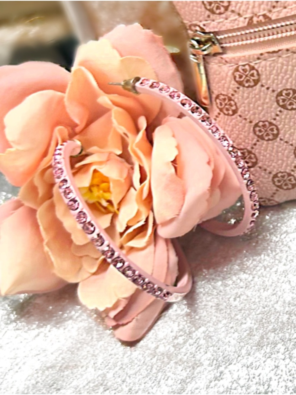 Pretty in Pink Zipper Pouch and Pink Crystal Earrings Duo! 🌸 - Picture 5 of 12